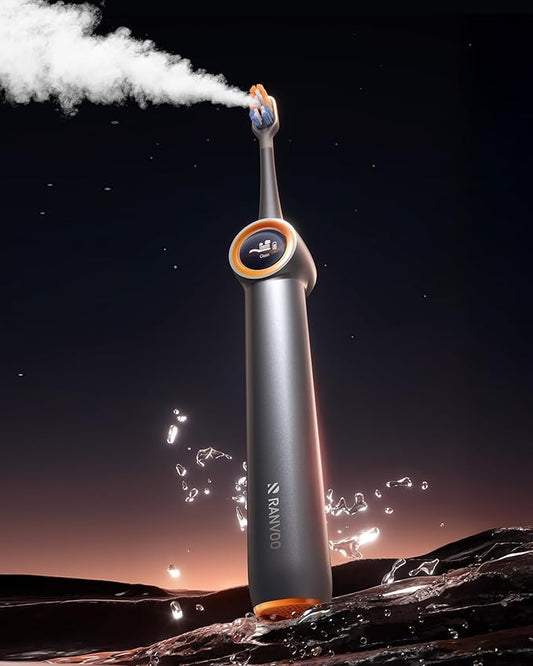 RANVOO AirJet™ [Max Jet Clean] [Vibrating & Flossing 2-in-1] Bubble Sonic Electric Toothbrush, Plaque Removal, White for Adult Protect Gum Teeth Clean Rechargeable Gift with 2 Soft Brush Heads Gray
