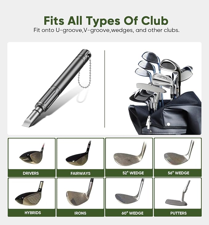 Jiskan Pro Golf Club Grooves Sharpener Cleaner Tool for Wedges&Irons, Essential Golf Accessories Golf Gifts for Men Cool Golf Gear Unique Golf Bag Accessories Golf Gadget