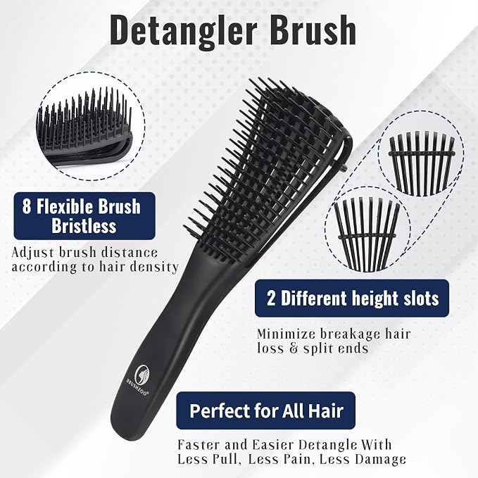 BRUSHZOO Detangler Brush with Hair Spray bottle 9 Row Brush Wide Tooth comb, Hair Brushes for Women Men Kids Curly 3/4abc Hair (Red)