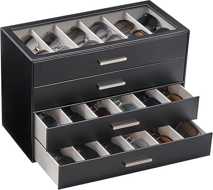 Lolalet Sunglasses Storage Box for Women, Eyewear Eye Glass Organizer with Clear Top Display Holder Case