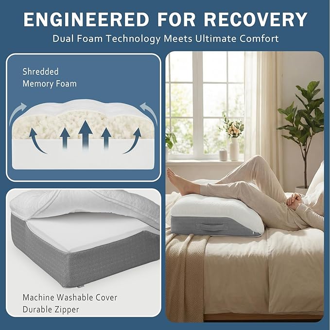baibu Memory Foam Leg Elevation Pillow, Dual-Layer Patent Design Support Pillow to Raise Feet for Circulation, Leg Wedge Pillow for Sleeping, Knee Pillow for Knee Hip Ankle Pain Relief