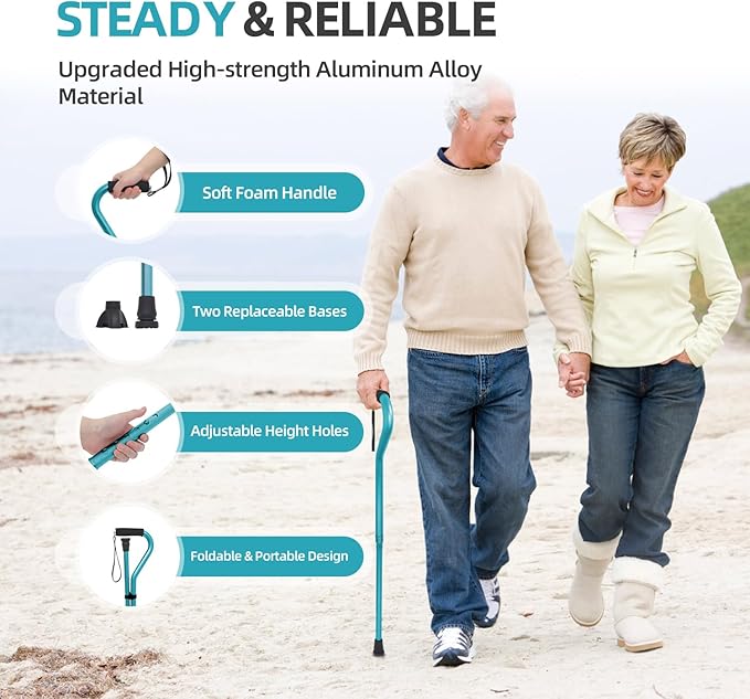 BeneCane Walking Cane for Men & Women Adjustable Cane with Offset Soft Cushioned Handle -Portable Lightweight Sturdy Mobility Walker Aid for Elderly, Seniors Collapsible Cane