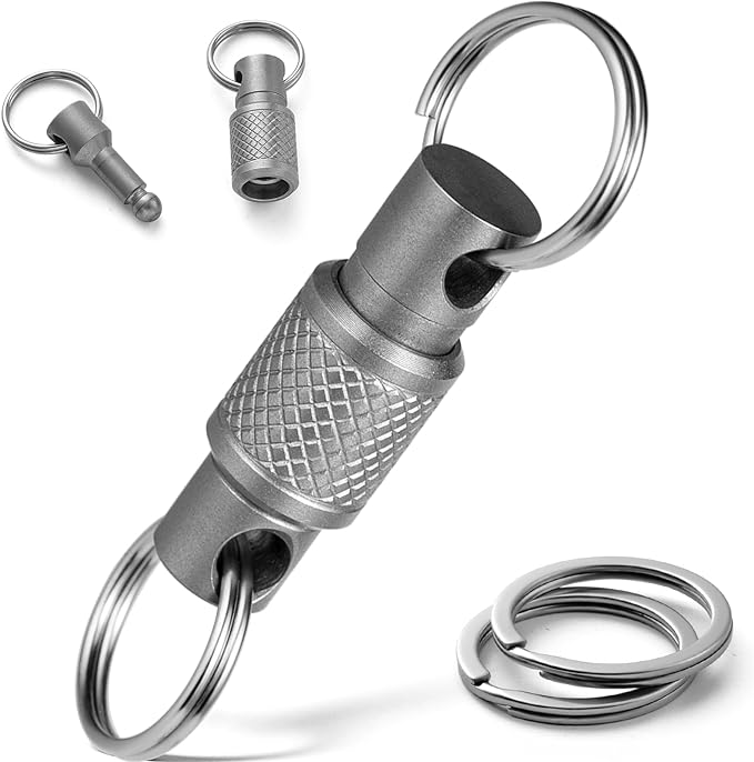 FEGVE Titanium Quick Release Keychain, Detachable Pull Apart Key Chain | Easy Access, Tangle-Free 360° Swivel, Rustproof and Durable, for Valet Car Home Key Storage