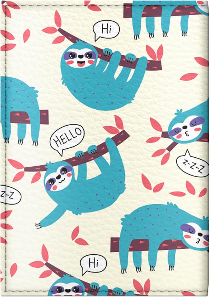 Passport Cover for Kids, Women and Men, Cute Travel Passport Holder (Sloth Pattern)