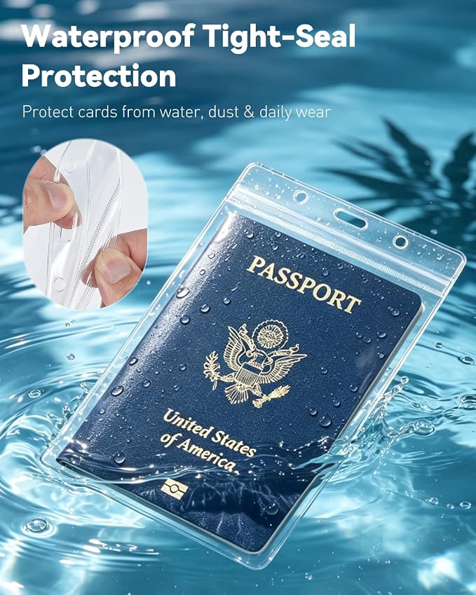 Uniclife 3 Pack Passport Holders with Lanyards for Travel Events | clear PVC passport holders with lanyards are waterproof and extra large for travel, cruises, events and IDs.