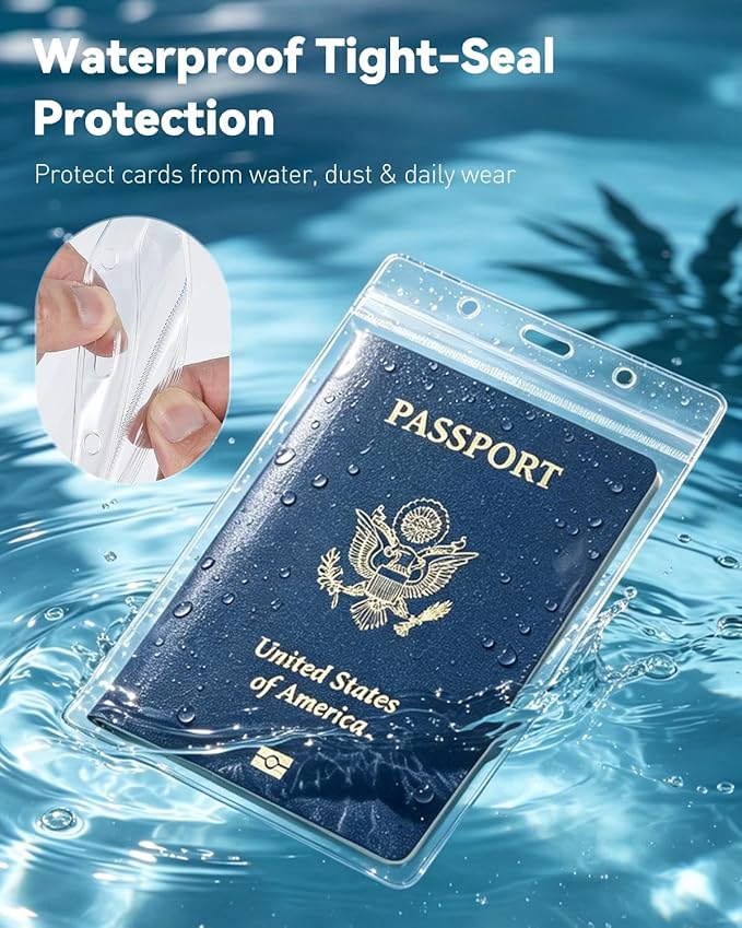 Uniclife 6 Pack Passport Holder, Clear PVC ID Badge Holder with Lanyard | Waterproof Passport Holders for Travel, Extra Large Lanyard Card Holder for Cruise & Events, 4.5" × 6.4"