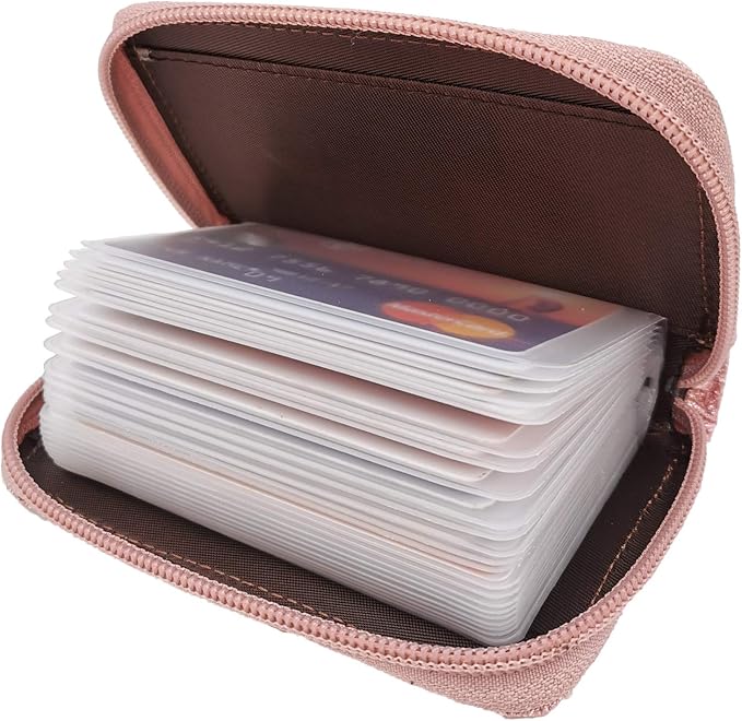 Easyoulife Genuine Leather Credit Card Holder Zipper Wallet With 26 Card Slots