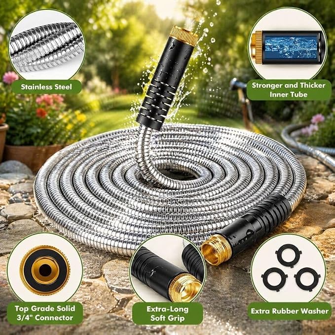 Garden Hose, Water Hose, Kink-Free, Sturdy, Flexible, Abrasion Resistant Hose for Yard, Lawn, Outdoor, Marine and Camper