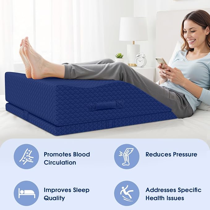 Elevation Pillows for Leg After Surgery, Memory Foam Adjustable Wedge Pillow for Injury or Rest, Ankle Pillow for Sleeping Blood Circulation Blue/Double Leg