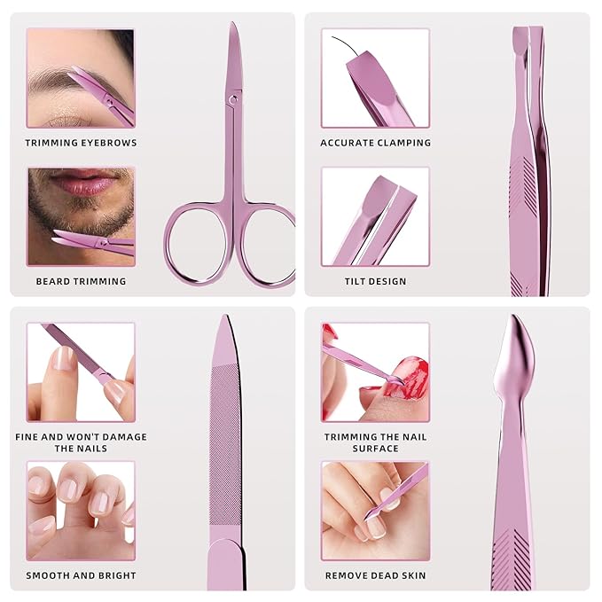 Manicure Set, Stainless Steel Nail Clipper Set with Travel Case | 12-Piece Set with Thicker Steel, Precision-ground Cutting Edges, and Smooth-finished Tools for Clean, Precise Trimming.