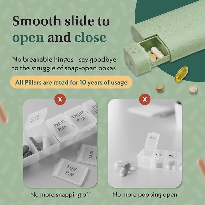 Pillar AM/PM Pill Box Organizer Two Times a Day | Aesthetic 7 Day Tablet Organizer 2 Times A Day | Beautiful Weekly Pill Box for Day and Night Medication (Powder Blue)