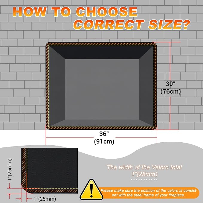 Fireplace Cover, Draft Stopper for Brick Fireplace, Fireplace Flue Blocker, Indoor Fireplace Blanket for Heat Loss, Winter and Summer, Black, 36x30 Inches