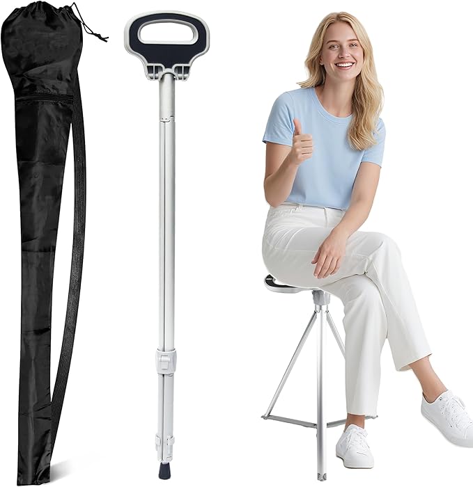 ALEVMOOM Walking Cane with Seat Folding Lightweight, 2-in-1 Cane Stool for Adults, Aluminum Walking Stick with Seat, Stick Chair Portable Stool for Senior
