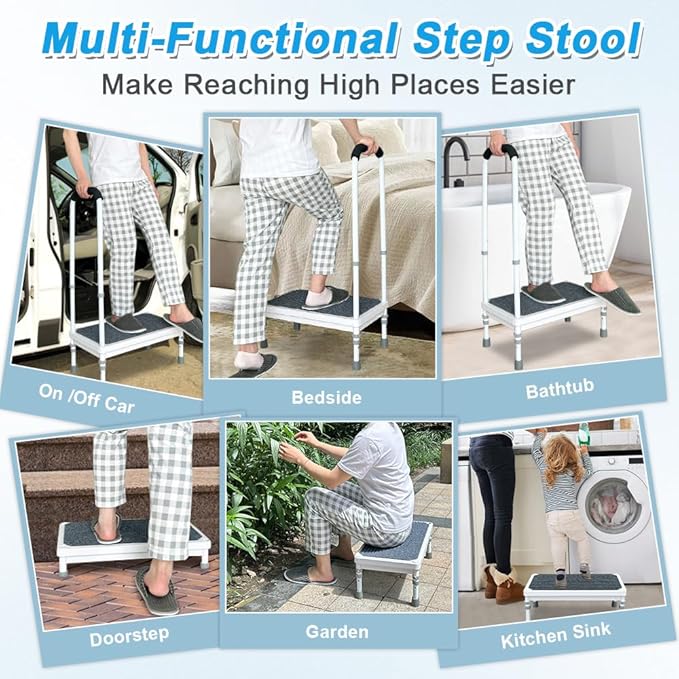 Medical Step Stool with Handle for Elderly Seniors SUV Car Steps 400lb Stepping Stool Adults Ramps with Handrails Height Adjustable Rv Steps Wide Platform Safety Handicap Mobility Assist Devices