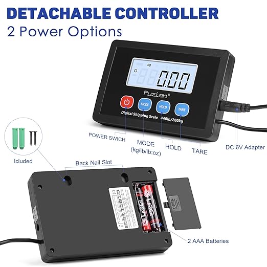 Fuzion Shipping Scale 440lb x 10g Accuracy, Postal Scale with Hold/Tare, Digital Shipping Scale for Packages Small Business, Luggage, Battery & AC Adapter