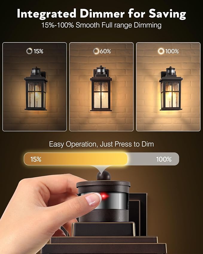 VIANIS Aluminum Motion Sensor Outdoor Porch Lights for House, ORB Gold Trim | Weatherproof, Durable Dusk to Dawn Exterior Lighting Fixtures Wall Mount for Garage, Farmhouse Outside Wall Sconces for Patio