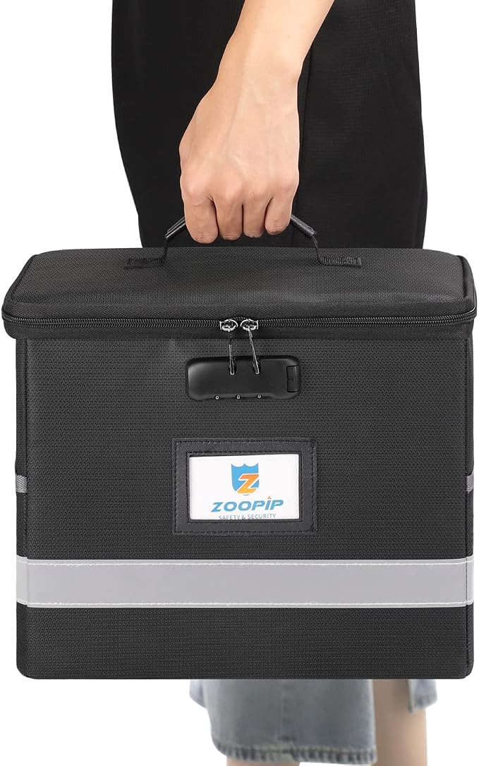 Fireproof Document Bag with Lock + Fireproof Document Box with Lock, Storage Pouch for A4 Letter Size Document, Cash, Cell Phone, Tablet, Credit Card,Passport