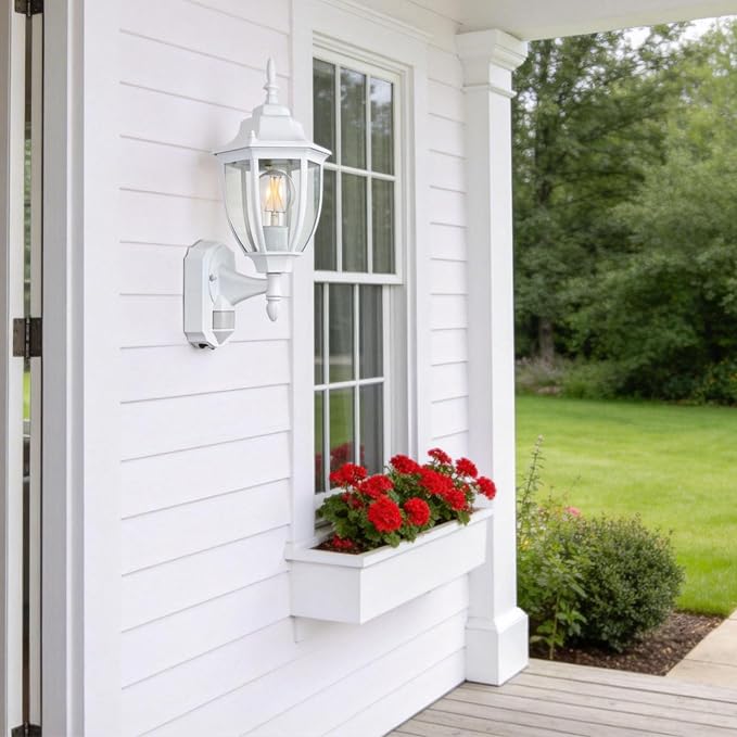 Porch Lights Outdoor Motion Sensor Wall Sconce Anti-Rust Aluminum, Exterior Outdoor Wall Lights Dusk to Dawn Porch Light Fixture Wall Mount for House Outside Patio 2Pack White