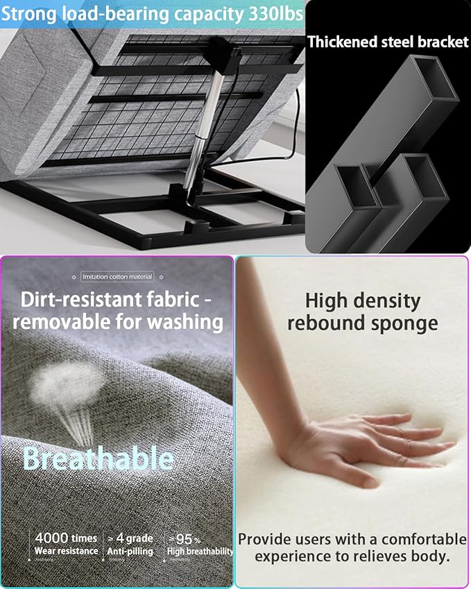 Electric Bed Lifting to Get Up - Bed Assistant to Get Out of Beds, Adjustable Beds Rest Help The Elderly Patients Gets Up Easily, Load Max 330 lbs, Silent Lift 2° - 80°, with Guardrails,75 X 32 inch