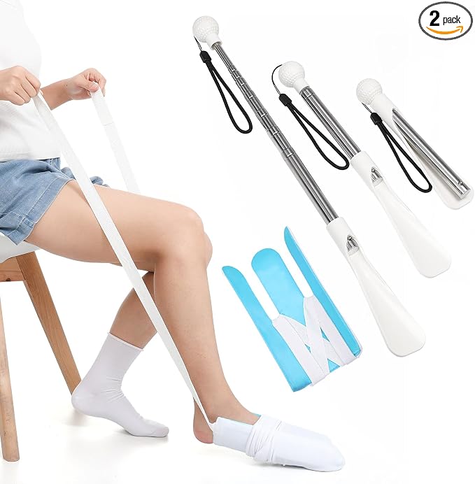 Fanwer Sock Aid Kit -Sock Aide Device for Seniors with Adjustable Shoe Horn, Flexible Sock Helper Easy On Easy Off, Sock Assist Device for Elderly, Pregnant, Hip Surgery Recovery Aids for Daily Living