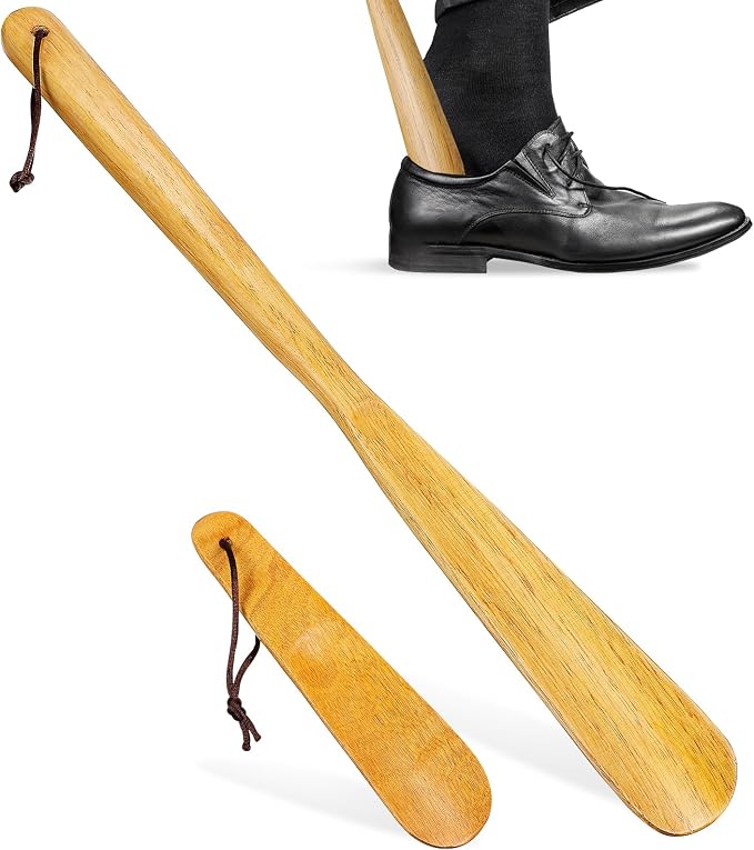 Healifty 2 Pcs Wooden Shoe Horn Set, 15.7" Long and 6.2" Short | Includes Long Handled and Short Wood Shoehorns for Seniors Men Women Elderly to Dress Shoes, Boots, Travel Bags and Daily Use