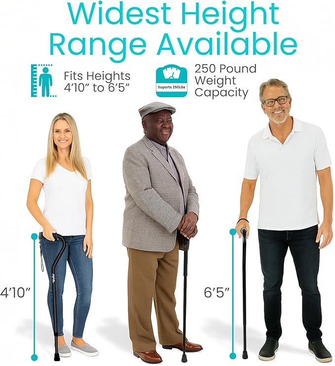 Vive Walking Cane for Women, Men, Elderly - Patented Offset Grip - Lightweight Adjustable Walking Aid with a Non-Slip Tip - Sturdy Balancing Mobility Aid for Seniors