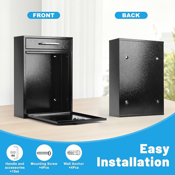 KYODOLED Wall Mount Mailbox for Outside, Combination Lock, X Large, Black | Sturdy Steel, Anti-theft Large Drop Box, Ideal for Home, Office, School Daily Mail/Key/Cash Storage, 16.2H" x 11.2L" x 4.6W"