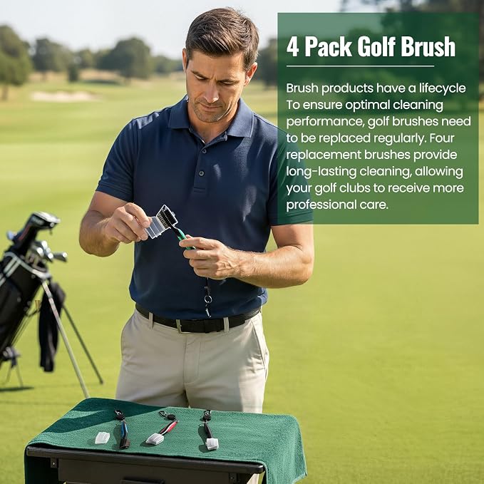 POIKSHARK Golf Club Brush and Club Groove Cleaner with Retractable Zip-line and Aluminum Carabiner Cleaning Tools