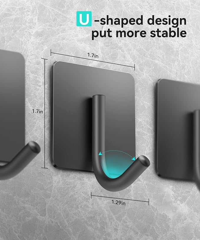 xdgeLoad Adhesive Hooks, 16 Pack Towel Hooks Wall Hooks for Hanging, Stick on Hooks, Adhesive Towel Hooks for Bathroom Door Hanger Kitchen Closet Cabinet Stainless Steel Matte Dark Gray