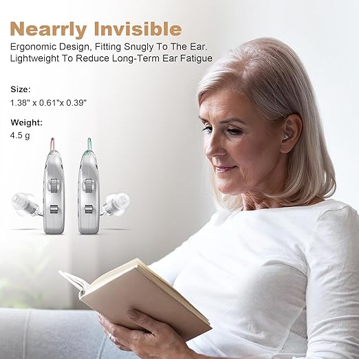 Hearing Aid for the Elderly-Easy to Operate-One Touch Adjustment-Built-in Noise Reduction-Rechargeable Hearing Aids (Silver)