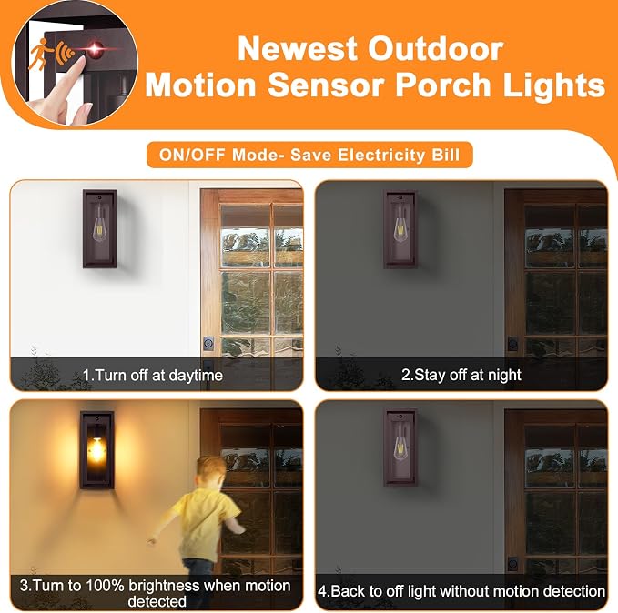 15" Motion Sensor Outdoor Wall Lights, Outdoor Sconces, 2 Pack | Dusk to Dawn, Large Size, Anti-Rust, Waterproof, Easy Installation, Bronze Modern Exterior Lighting Fixtures for House Porch