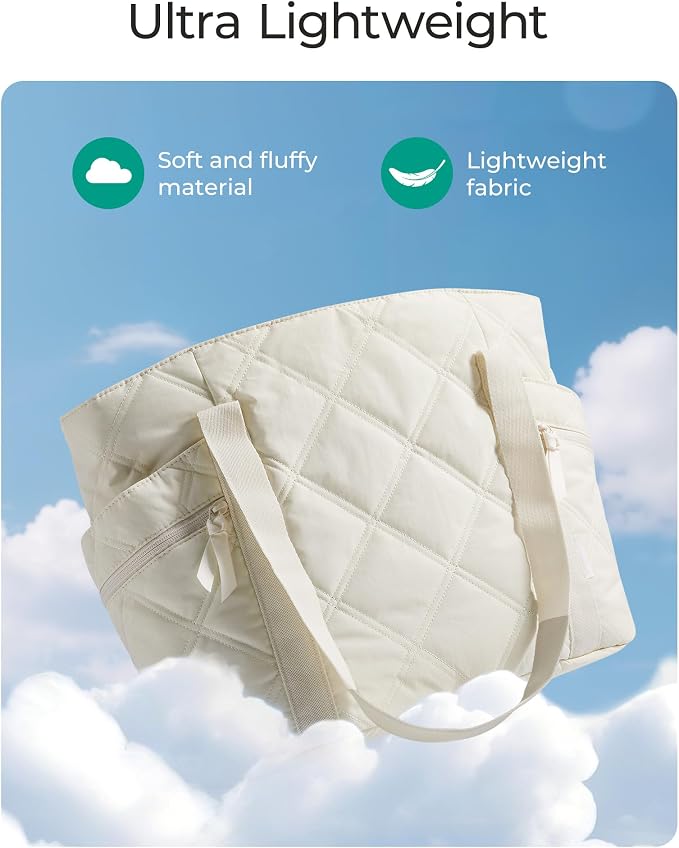 BAGSMART Crush Tote Bag for Women, 20L Puffer Work Tote with Zipper | Quilted Nurse Hospital Bag For Travel College Gym