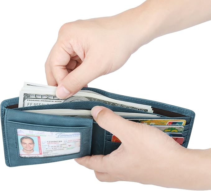 HIMI Wallet for Men-Genuine Leather RFID Blocking Bifold Stylish Wallet With 2 ID Window