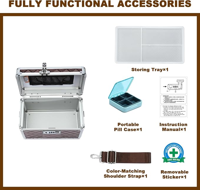 Storage Lock Box with Combination Lock, Lockable Medicine Storage Box, Empty First Aid Box, Security Lock Box, Multipurpose Locking Box for Home and Outdoor Use (Coffee, Small)