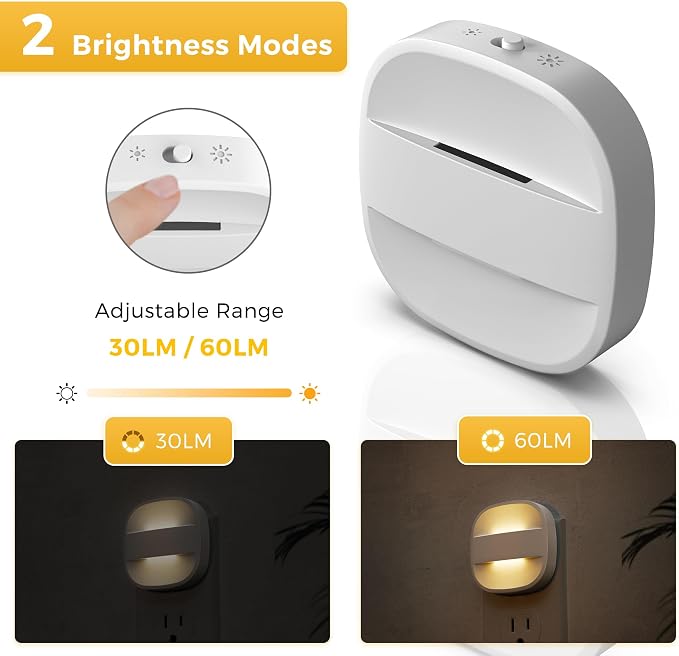L LOHAS LED Night Lights Plug into Wall, Dimmable Night Light with Dusk to Dawn Sensor, Nightlight for Bathroom Night Light, Hallway, Kitchen, 3000K Soft White, Foldable, 4 Pack