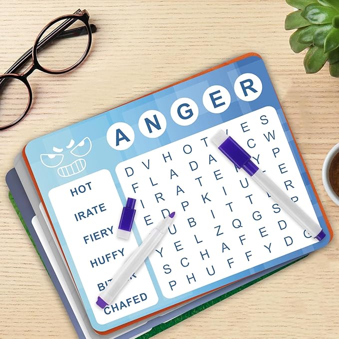 12 Pcs Reusable Word Search Cards for Dementia Game -Dementia Activities for Seniors - Large Print Word Search Books - Alzheimer's Products for Dementia Patients - Elderly Alzheimer's Toys