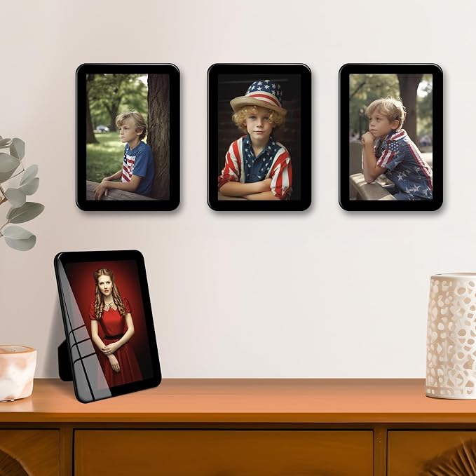 Bluesun 4×6 Black Picture Frame, Vertical & Horizontal Wall & Tabletop | 4× 6 Photo Frame Black with Tempered Glass & Rounded Corners, 6x 4 Frames for Kids, Living Room Bedroom Hallway Office Office