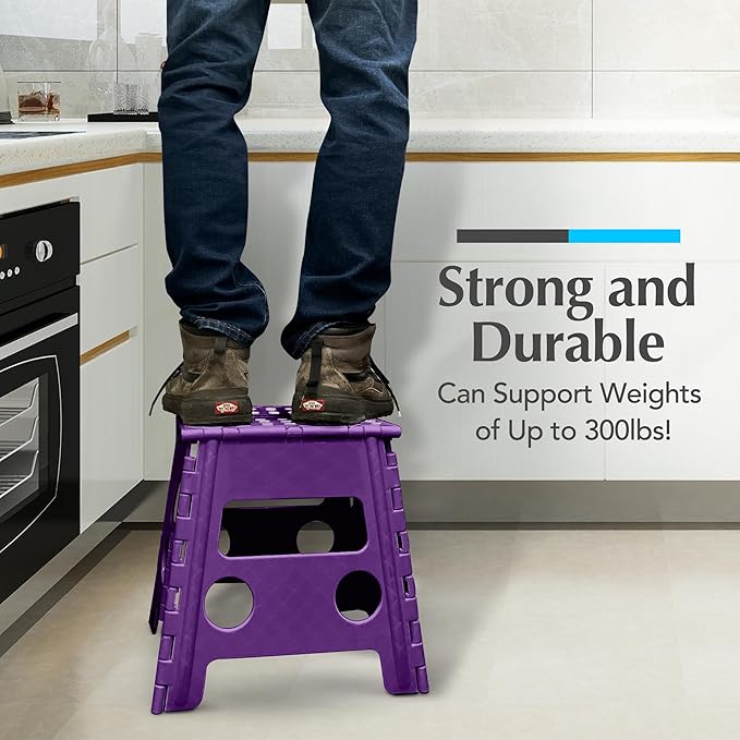Handy Laundry Folding Lightweight Step Stool - Sturdy Enough to Support Adults - Opens Easy with One Flip - Great for Kitchen, Bathroom or Bedroom (Purple - 13 Inch)