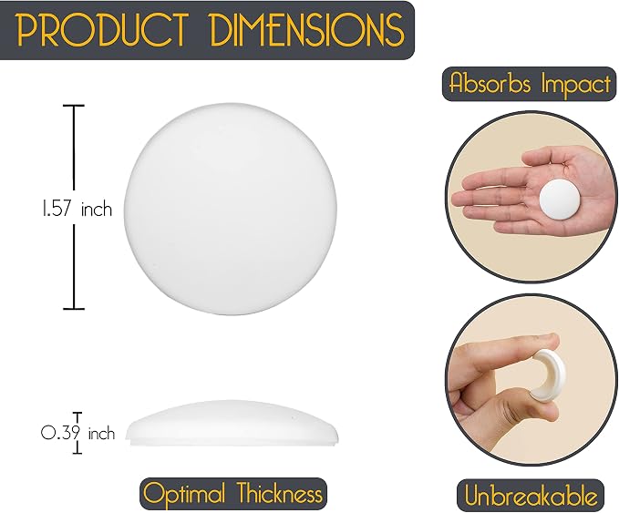 Door Stoppers - 1.57" (12 Pack) - Door Stoppers for Wall with Strong Back Adhesive - Quiet and Shock Absorbent Silicone Wall Protectors from Door Knobs - Protects Every Surface - White