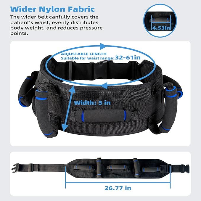 Gait Belt Transfer Belt for Seniors, Gate Belt for Elderly Lift Belts for Physical Therapy with Quick Release Anti-Slip Function Standing Aids & Support for Elderly Handicap Patient Care (5 Handles)
