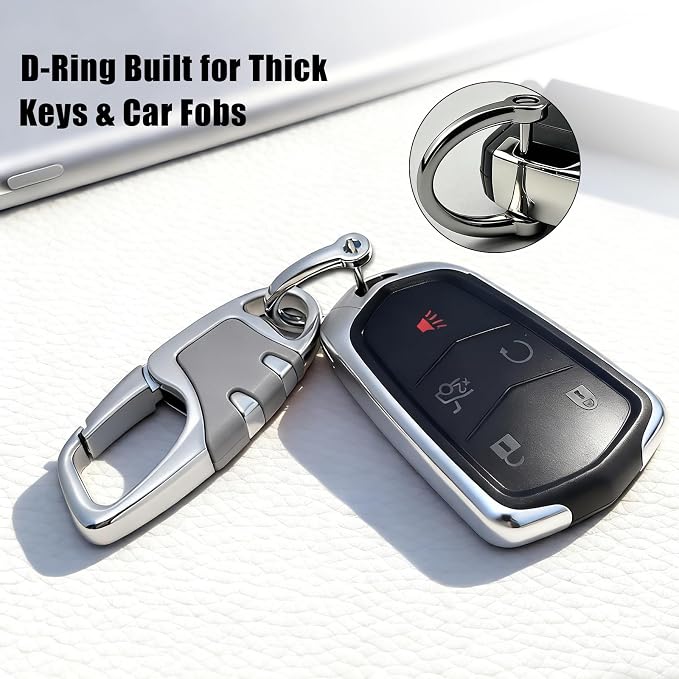 Keychain Carabiner Clip,Heavy Duty Belt Loop Car Key Ring Holder | Durable metal build, mens EDC accessory, 4 key rings, secure locking D-ring, fits belt loops, holds home, car key fobs