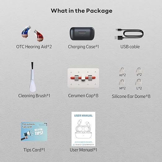 Supermini Hearing Aids (Not Amplifiers), Rechargeable Digital Hearing Devices with 16-Channel Sound Processing for Superior Sound Quality, Over-The-Counter, Pair (Blue & Red with Black Case)