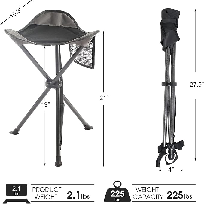 Portal Tall Folding Tripod Stool Portable Tripod Chair for Outdoor Camping | Portable Outdoor Design; Durable Construction; Easy Setup & Storage