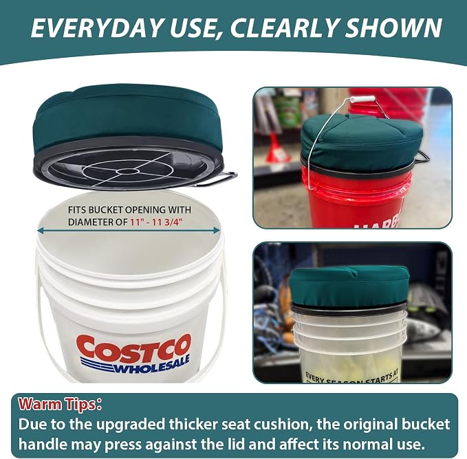 5 Gallon Bucket Seat with 3" Thick Seat Foam Cushion, 360°Swivel Bucket Lid Seat, Waterproof & Silent Bucket Seats for Dove Duck Hunting, Ice Fishing, Baseball, Camping