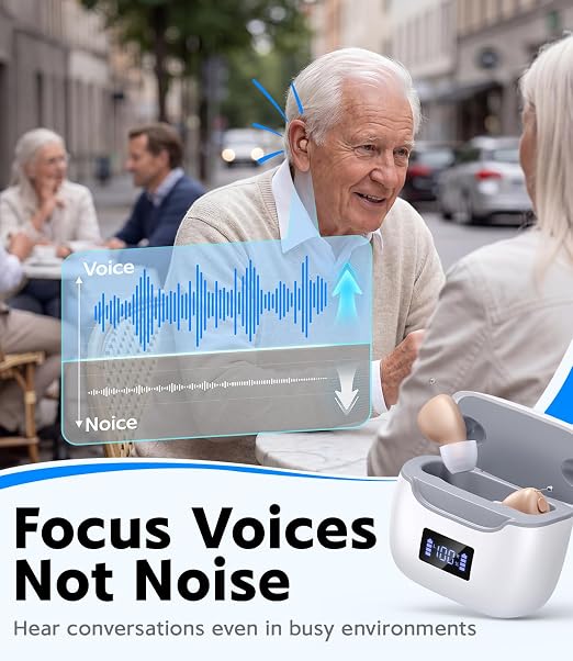 Hearing Aids for Seniors With Auto UV Cleaning FSA-HSA Eligible | Rechargeable OTC Hearing Aid Advanced Noise Cancellation, Nearly Invisible Design for Adults & Seniors