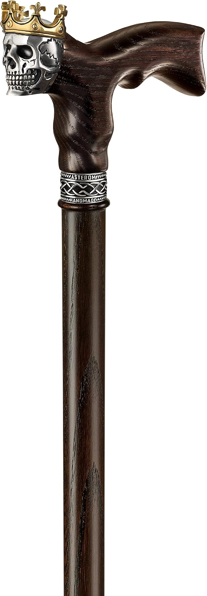 Asterom Handmade Wood Walking Cane for Men - Skull King - Cool Men's Wooden Canes Fashionable Walking Stick
