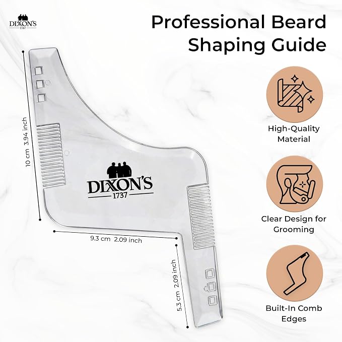 Dixon's 1737 Clear Line Pro Beard Shaper for Men – Transparent Beard Line Up Tool with Comb Edges, Beard Template for Cheek Line, Neckline and Jawline Trimming