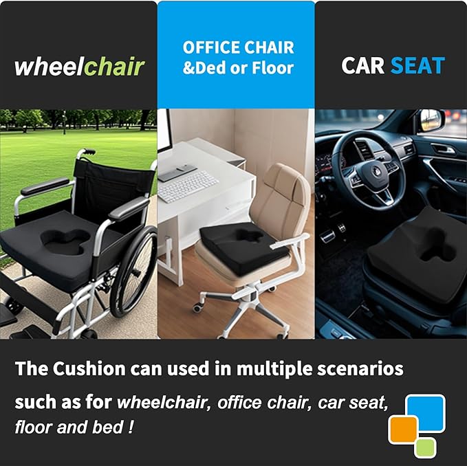 Gel Wheelchair Seat Cushion,Bed Sore Cushions for Butt, Sciatica,Coccyx,Pressure Sore Cushion for Office Chairs&Car,Ulcer Pain Relief Butt Pillow,Removable&Washable Cover (Plush-Fabric Black)