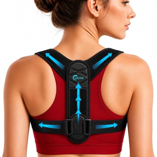 GROKIE Posture Corrector for Women and Men - Back Brace for Rounded Shoulders & Upper Back Support - Breathable Shoulder Brace for Computer Work&Desk Job,Under Clothes Medium(Chest Size 32-45") Black
