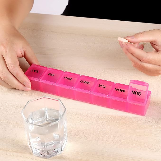 Pink XL Extra Large Weekly and Daily Pill Organizer for Pills/Vitamin/Fish Oil/Supplements (Pink)